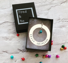 CHRISTMAS BAUBLE RING - hand stamped with charm and bell - Fred And Bo
