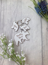Personalised daddy Bear key ring with cub charm- White - Fred And Bo