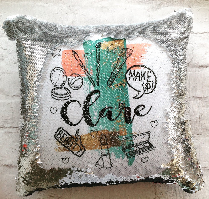 Magical sequins cushion-Make up fan - personalised mermaid cushion - Fred And Bo