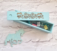 Wood pencil box / case - personalised painted pencil case - Fred And Bo
