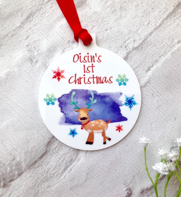 First Christmas  Personalised metal bauble - printed - Fred And Bo