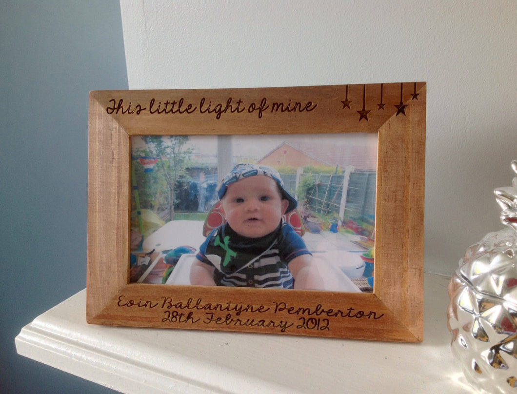 This little light of mine baby personalised engraved wood photo frame 6