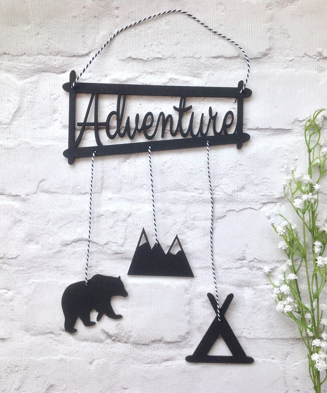 Adventure - bear, mountain, teepee hanging plaque nursery decor - Fred And Bo
