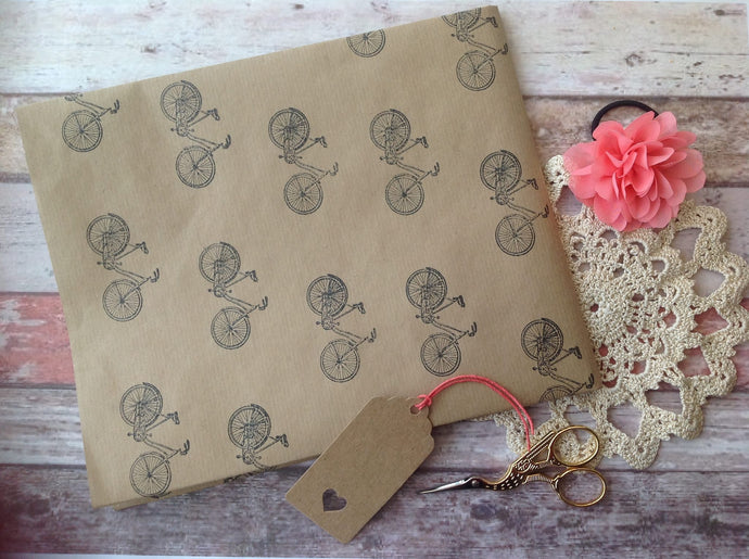 Hand stamped Bicycle wrapping paper - Fred And Bo