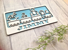 Baby boy personalised name plaque with toy train - Fred And Bo