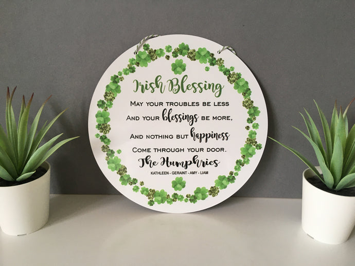 Irish Blessing Shamrock wreath Personalised Sign - Fred And Bo