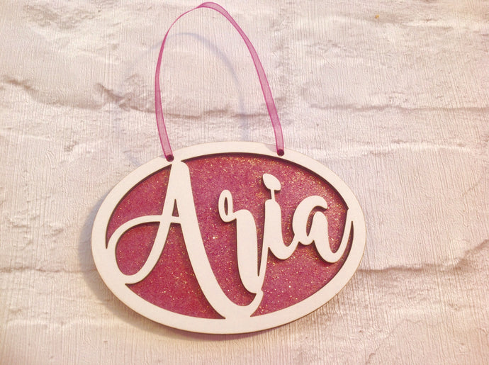 Name plaque - oval shaped with glitter - laser cut - Fred And Bo