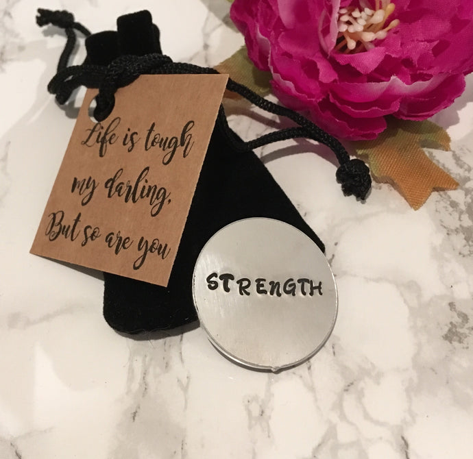 Strength token - positive mantra token - Hand Stamped - Fred And Bo