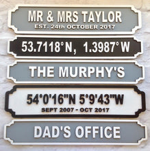 Longitude Latitude custom coordinate street sign - double line personalised - Fred And Bo