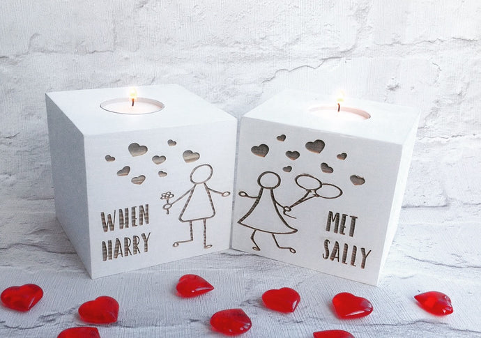 Personalised Stick people couple set of two tea light holders | Valentine's gift - Fred And Bo