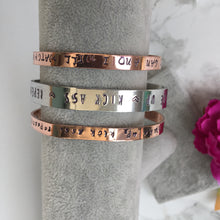 Hand stamped copper cuff bracelet - wake up kick ass repeat -positive mantra - Fred And Bo