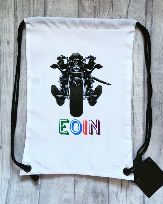 Pirate skeleton biker - Personalised drawstring gym bag - - Fred And Bo