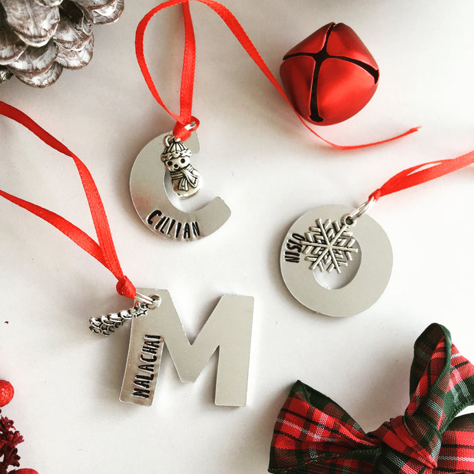 Initial hand stamped metal Christmas decoration - Fred And Bo