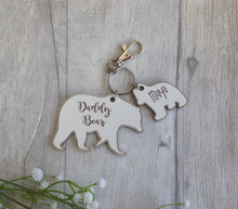 Personalised daddy Bear key ring with cub charm- White - Fred And Bo