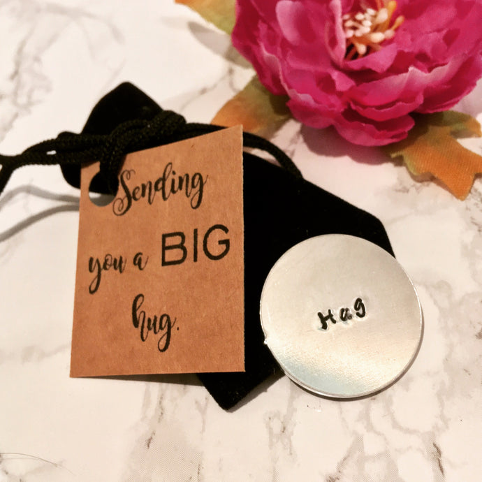 Hug token - positive mantra token - Hand Stamped - Fred And Bo