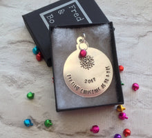 CHRISTMAS BAUBLE First Christmas as Mr & Mrs - hand stamped with charm and bell - Fred And Bo