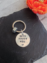 Nuts about you hand stamped metal keyring with nut. - Fred And Bo