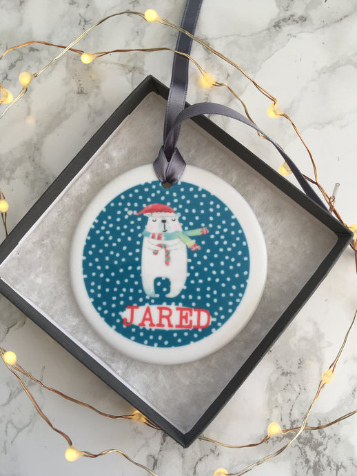Ceramic bauble- Christmas Polar bear-Personalised Hanging Decoration - Fred And Bo