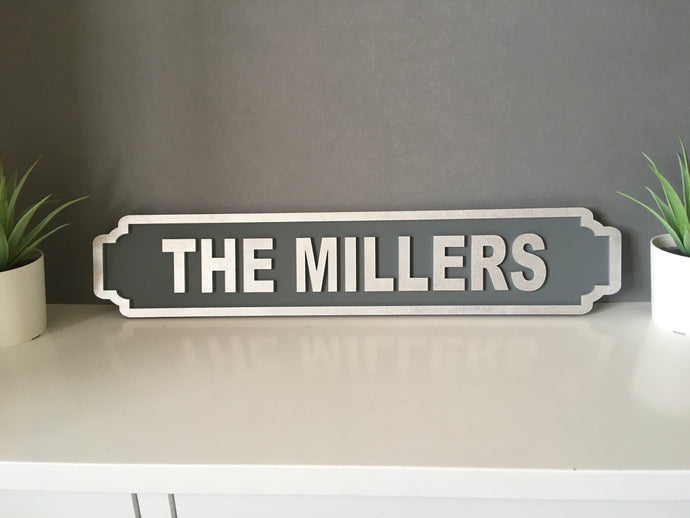Street Sign - Family Name - Railway Station Vintage Style. Personalised Laser cut sign- Fred And Bo