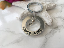 Super star Hand stamped washer keyring - with shooting star charm - Fred And Bo
