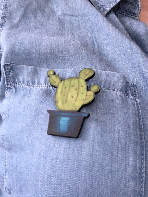 Cactus 1 - Laser cut hand painted wooden badge - Fred And Bo