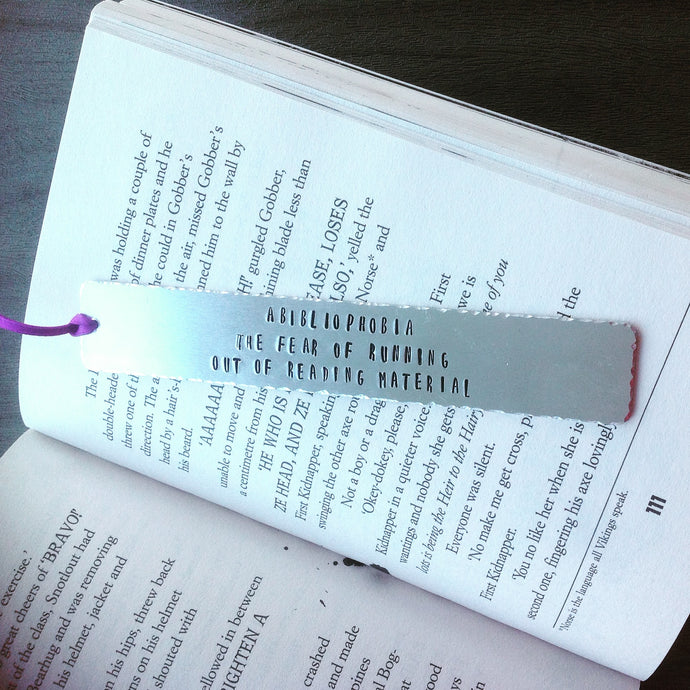 Bookmark - Abibliophobia- Handstamped aluminium bookmark - Fred And Bo