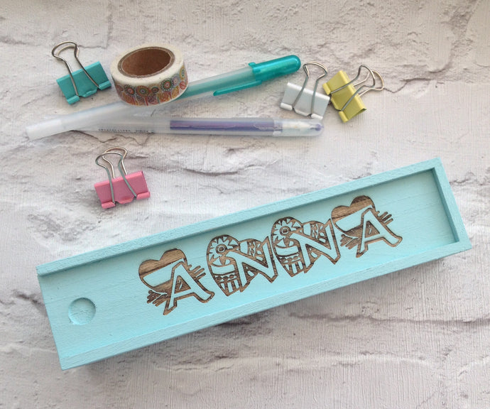 Wood pencil box / case - personalised painted pencil case - Fred And Bo