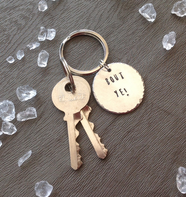 Bout ye - Belfast slang - hand stamped key chain - Fred And Bo