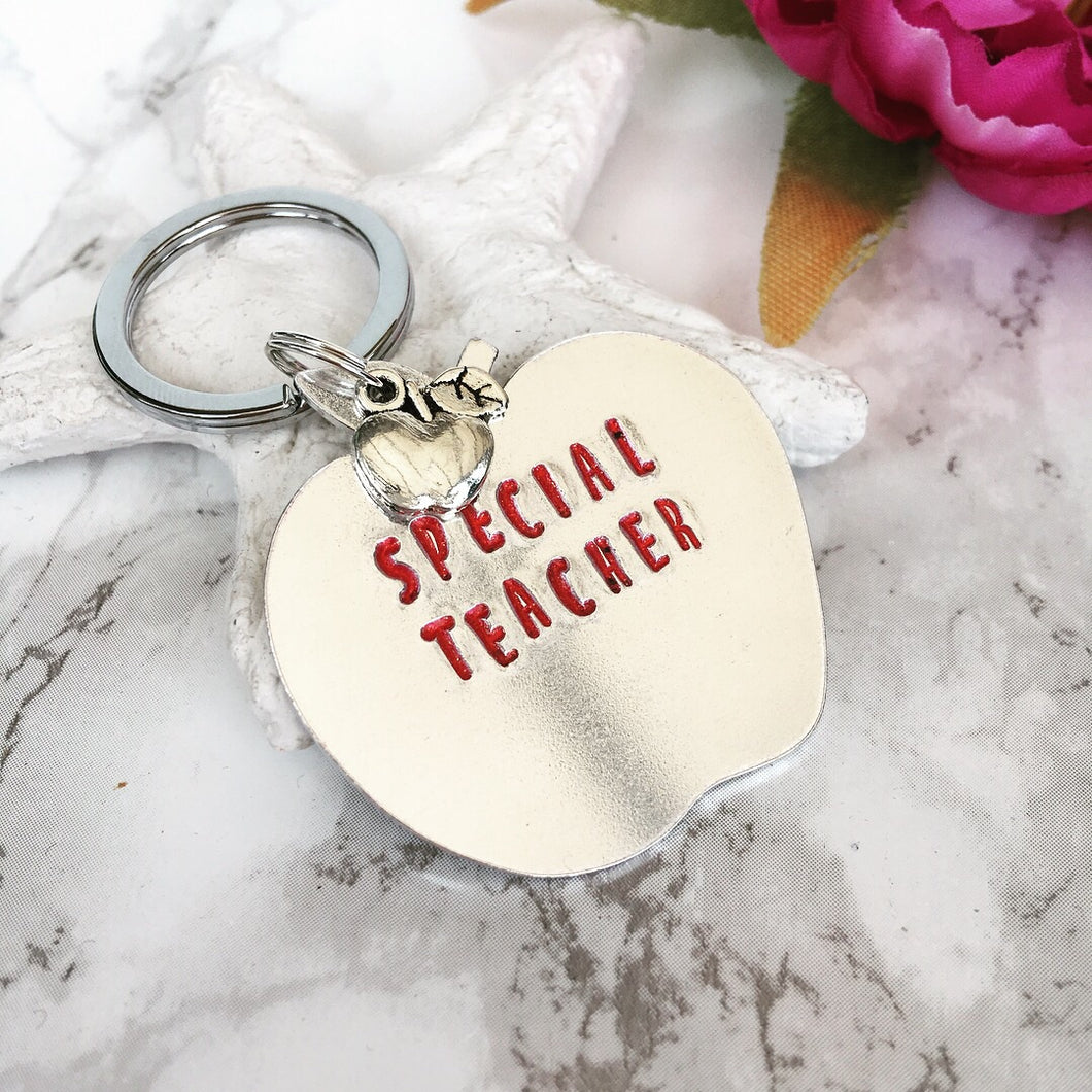 Apple metal keyring- special teacher - with star charm - Fred And Bo