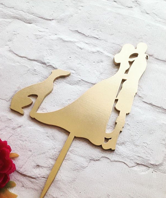 Bride, groom and dog - greyhound cake topper - wedding - anniversary - engagement - Fred And Bo