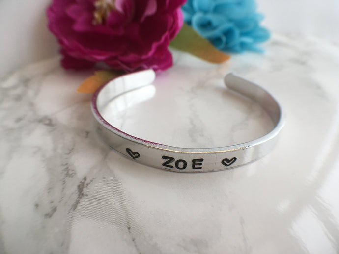 Child’s hand stamped aluminium cuff bangle - Personalised - Fred And Bo