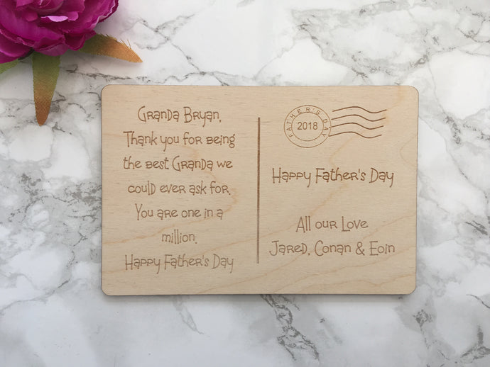 Father's Day wooden engraved postcard - Fred And Bo