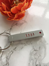 Chunky hand stamped bar keyring, Name and birthstone - Fred And Bo