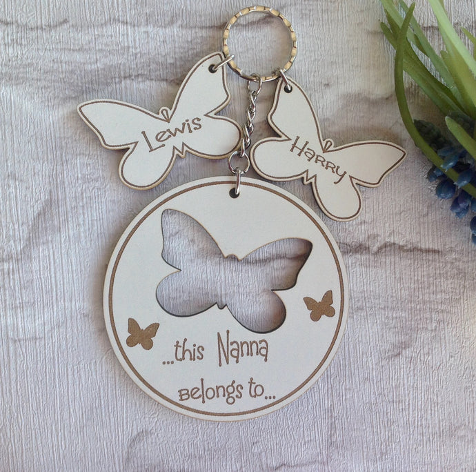 Personalised Butterfly key ring with butterfly charm- White - Fred And Bo