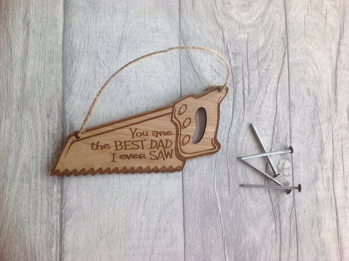 Wooden saw - personalised Father's Day gift - saw plaque - Fred And Bo