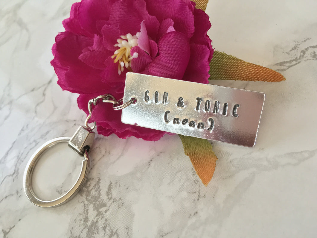 Gin & Tonic (noun) - Gin lover- hand stamped metal key ring - Fred And Bo