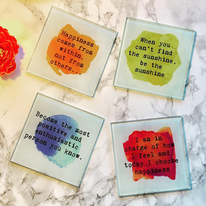 Set of four positive mantra quote coasters- printed Glass Coaster - Fred And Bo