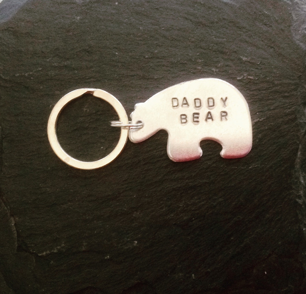 Daddy bear metal hand stamped key ring key chain - Fred And Bo
