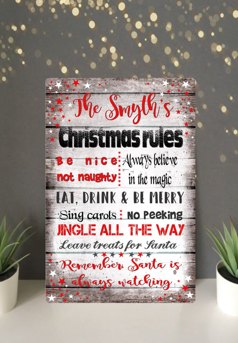 Personalised Christmas Rules Sign Plaque - Fred And Bo