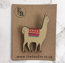 Llama - laser cut hand painted wooden badge - Fred And Bo