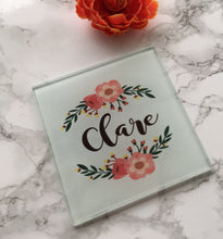 Personalised Floral Wreath Glass Coaster - Fred And Bo