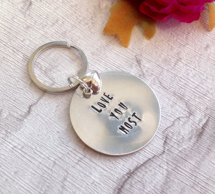 Love you most- hand stamped key chain - Fred And Bo