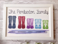 Wellie Boot Family Print Framed - Fred And Bo