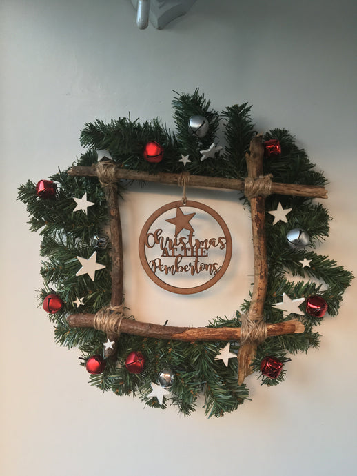 Festive square twig bell and star wreath - Fred And Bo