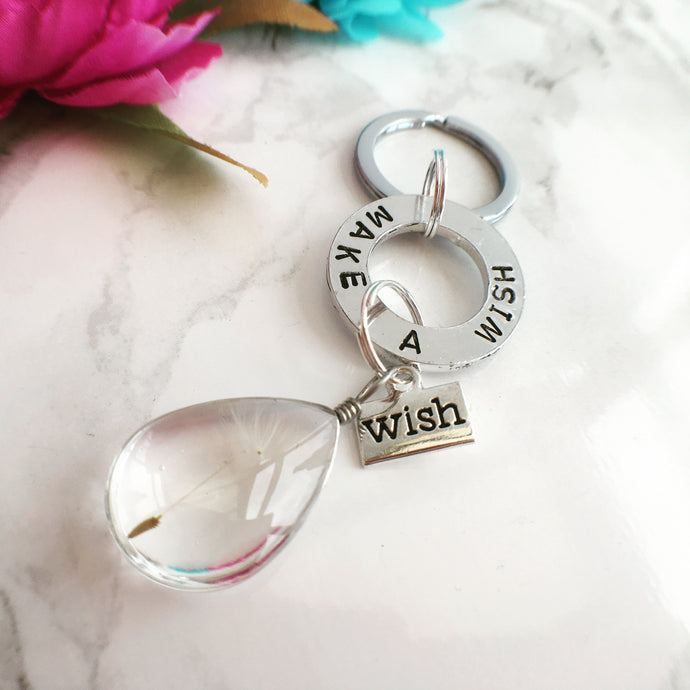 Make a wish dandelion Hand stamped washer keyring - Fred And Bo