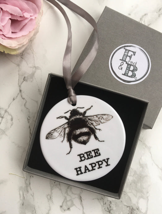 Ceramic Bauble BEE HAPPY Hanging Decoration - Fred And Bo