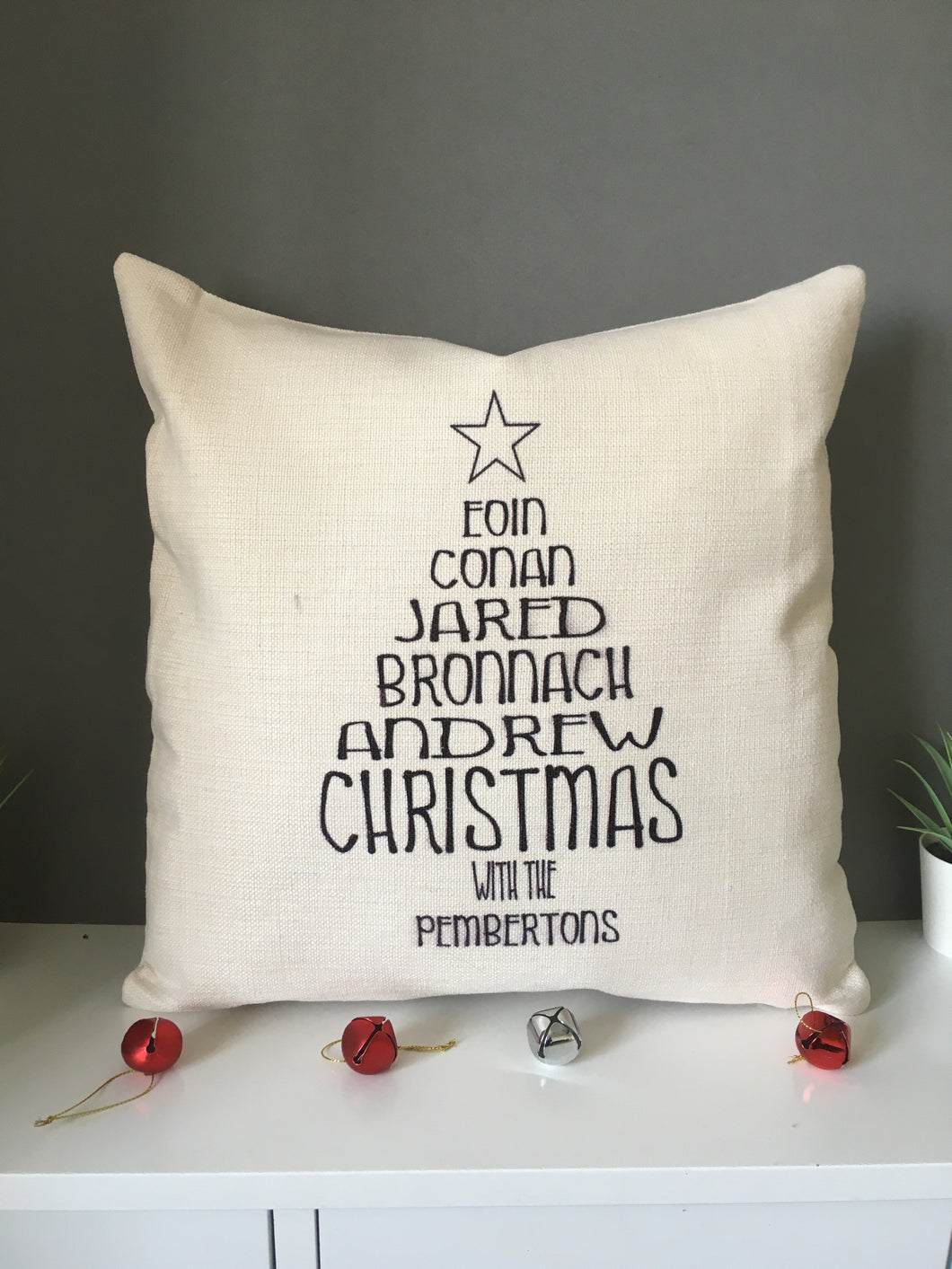 Christmas Tree Family Names cushion pillow - personalised - Fred And Bo