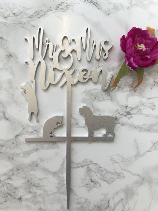 Personalised name cat and dog cake topper - anniversary - engagement - Fred And Bo