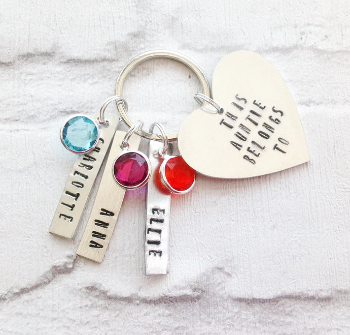 This Auntie belongs to- keyring with birthstone charms - Fred And Bo
