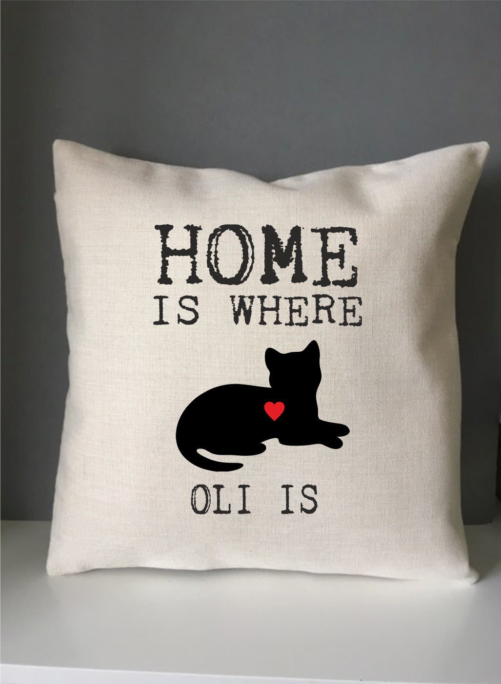 Cat silhouette home is where ..... is personalised printed cushion - Fred And Bo